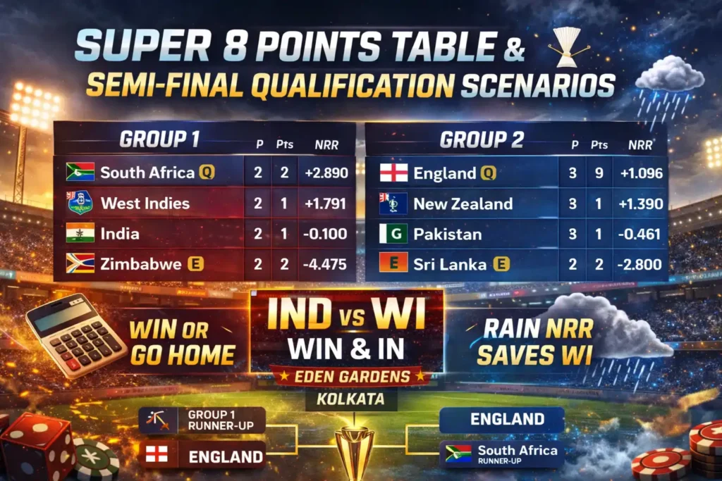 Ind Vs Wi T20 World Cup 2026: Super 8 Points Table & Semi-Final Qualification Scenarios — What Each Team Needs